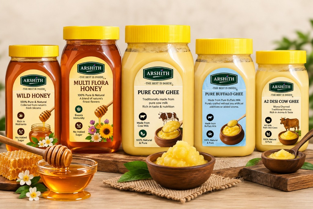 Pure Ghee & Wild Honey Jars Lineup